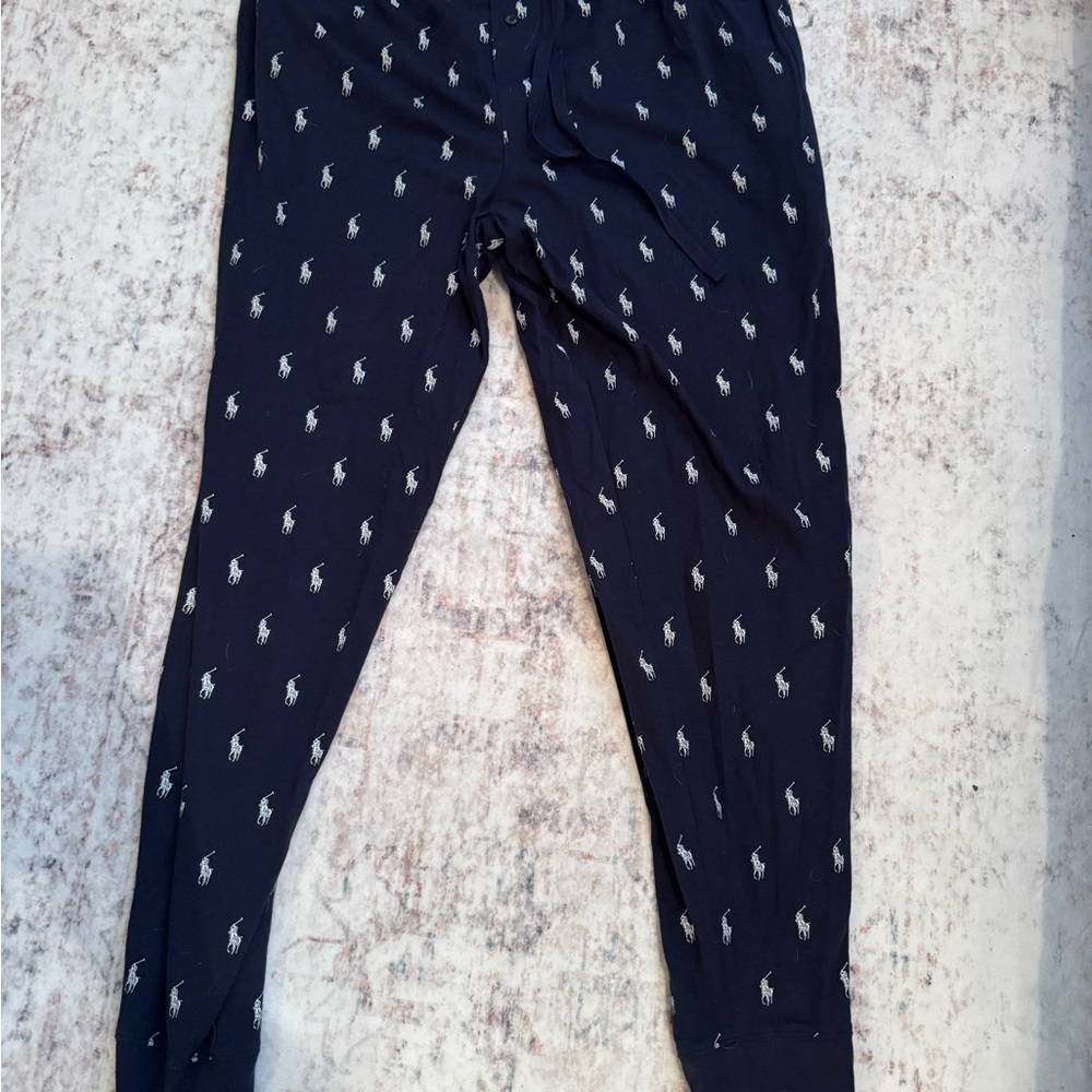 Polo Ralph Lauren Mens Navy Joggers Pajama Pant with Iconic Print